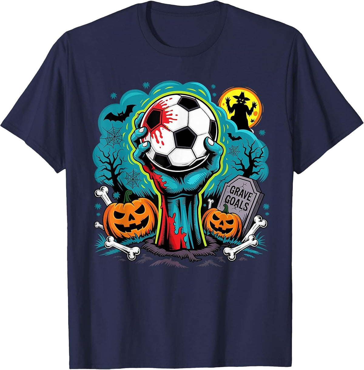 Grave Goals Zombie Soccer Halloween for Soccer Players T-Shirt - Navy Blue
