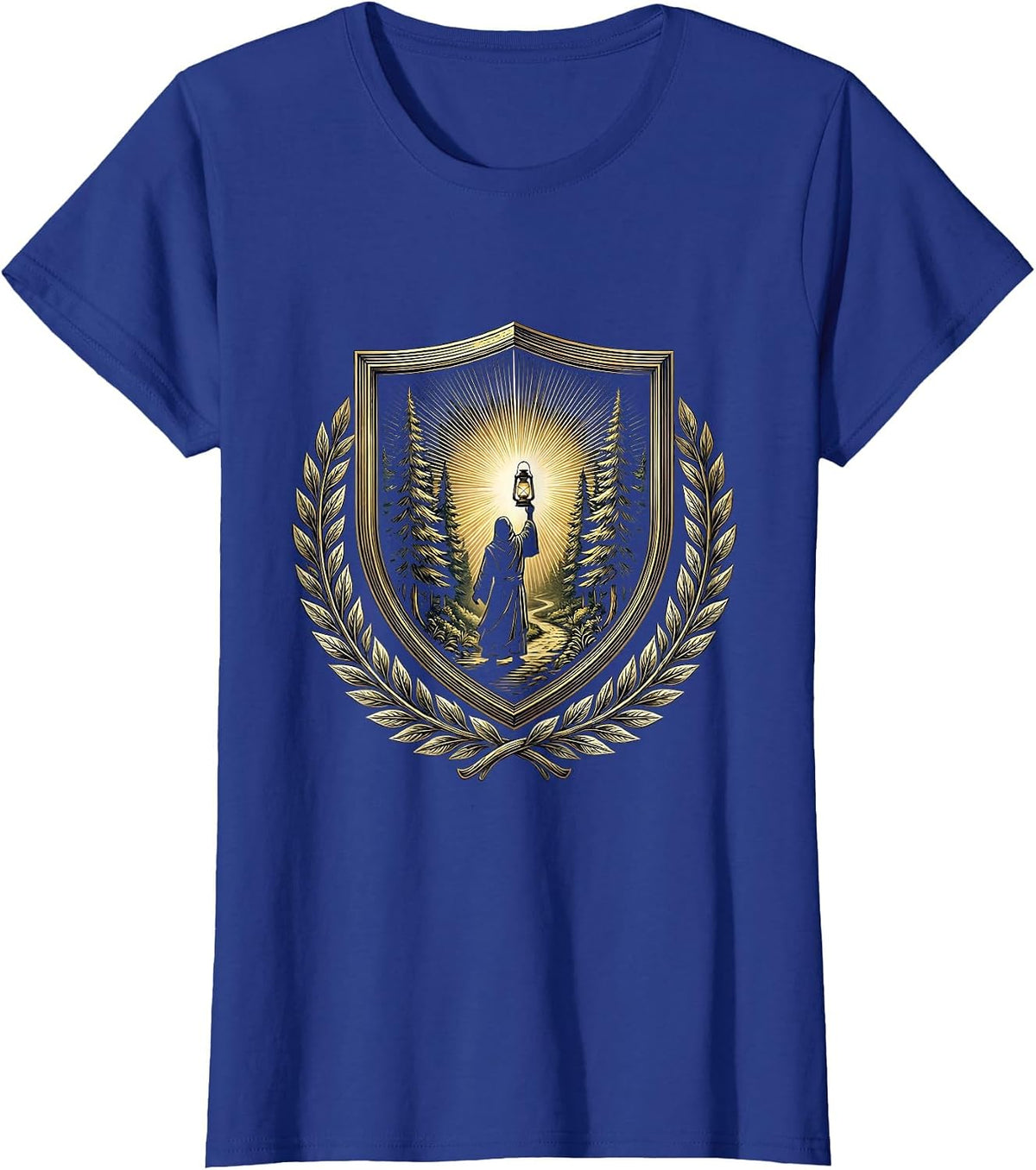 Women's Social Worker Lantern Forest Path Graphic T-Shirt - Royal Blue