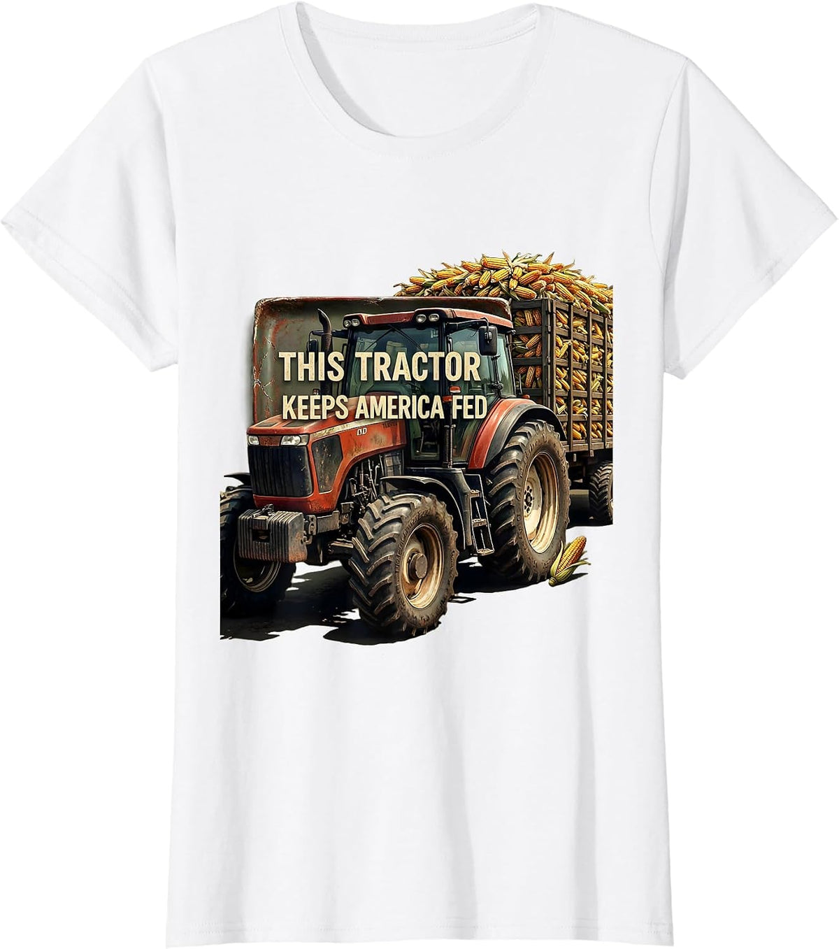 Women's This Tractor Keeps America Fed Distressed Farm Dad Heritage T-Shirt - White