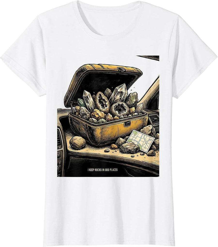 Women's I Keep Rocks In Odd Places Funny Rock Collector Geology T-Shirt - White