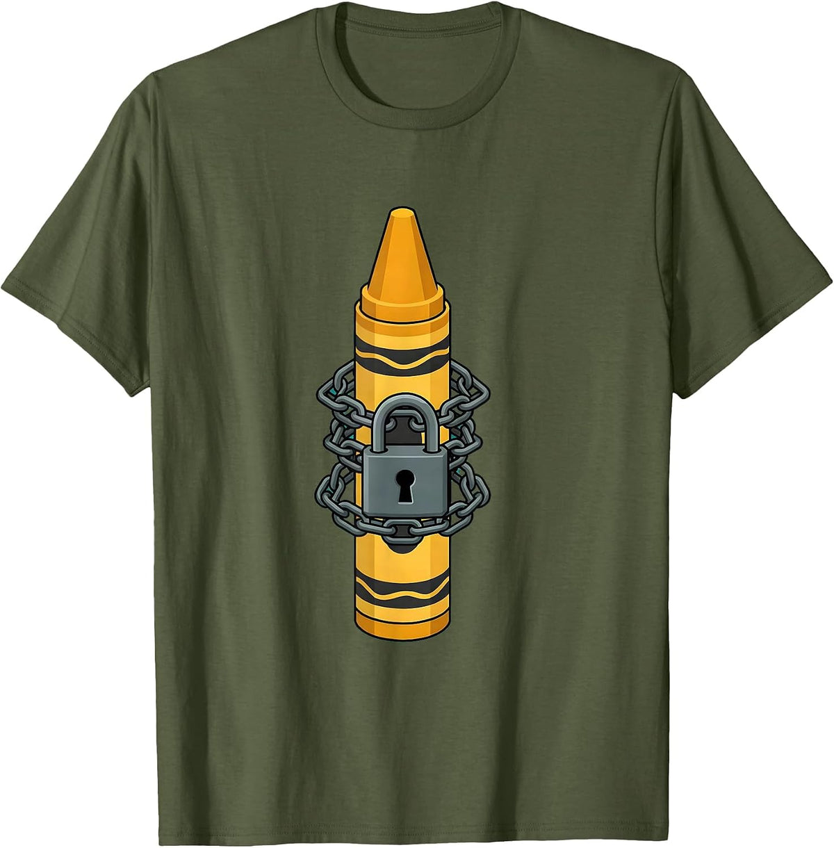 Chained Crayon Locked Up Art Graphic Design T-Shirt - Olive Green