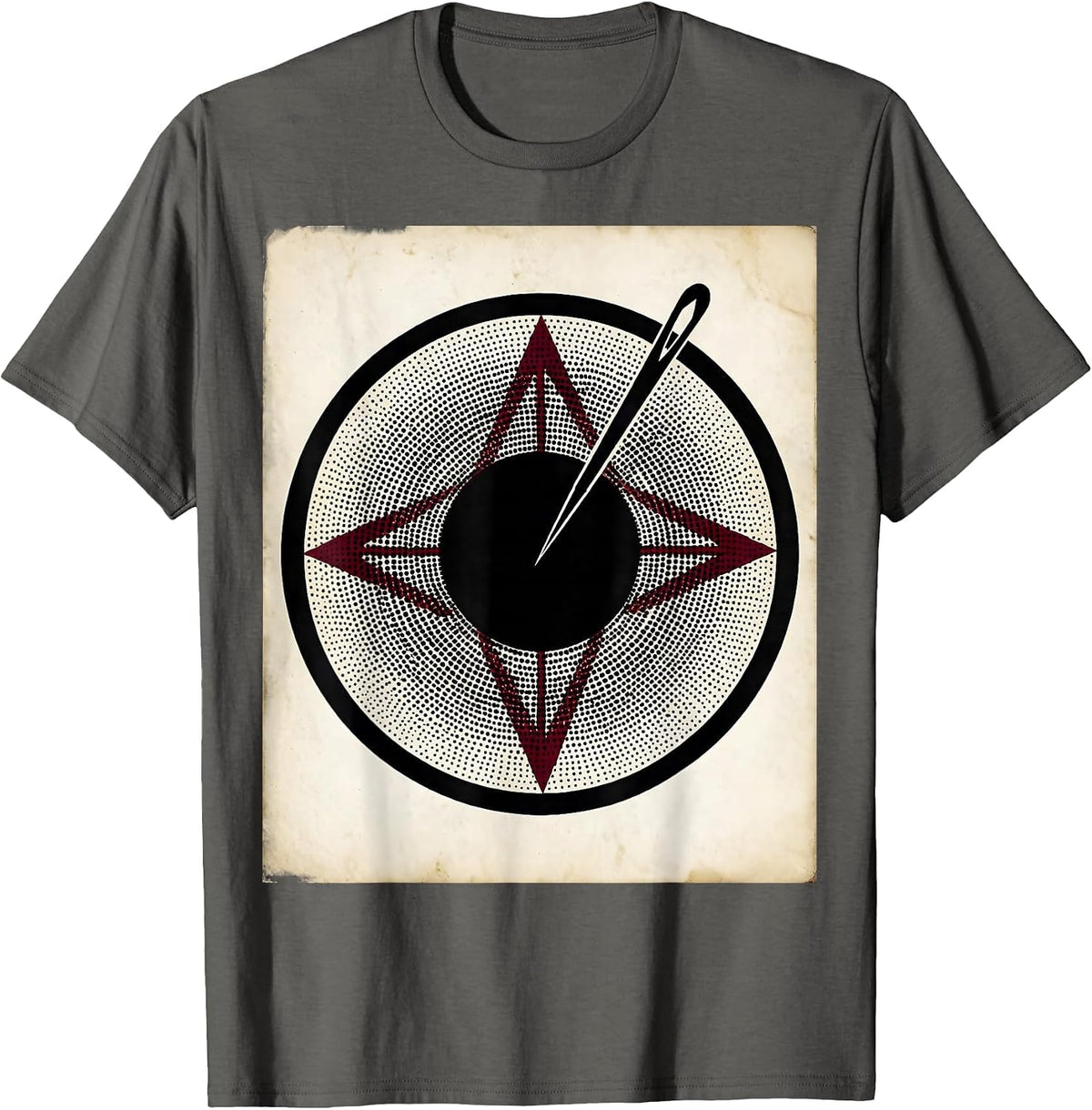 Needle and Dot Minimalist Illustration T-Shirt - Asphalt Grey