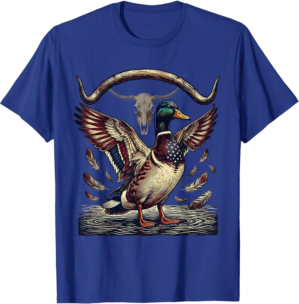 Men's Duck Camo Feathers on Water Illustration T-Shirt - Royal Blue