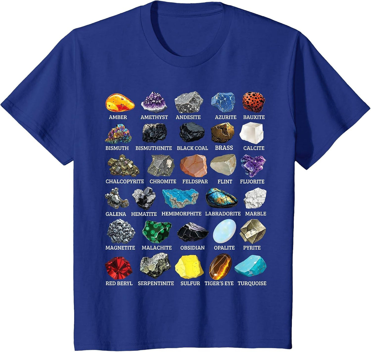 Types of Rocks & Minerals Gemology & Geology Educational T-Shirt - Royal Blue
