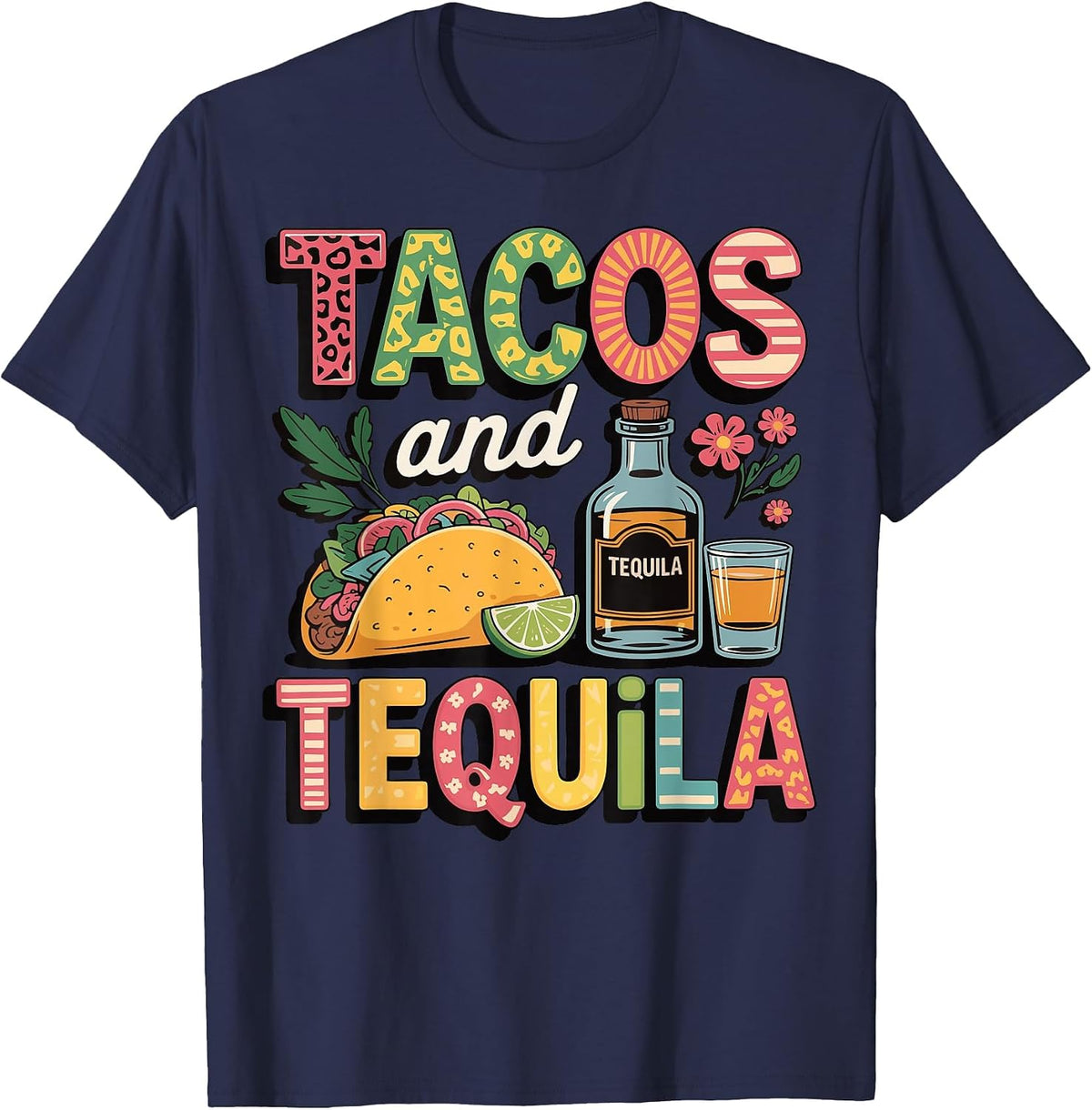 Tacos and Tequila T-Shirt - Navy Blue