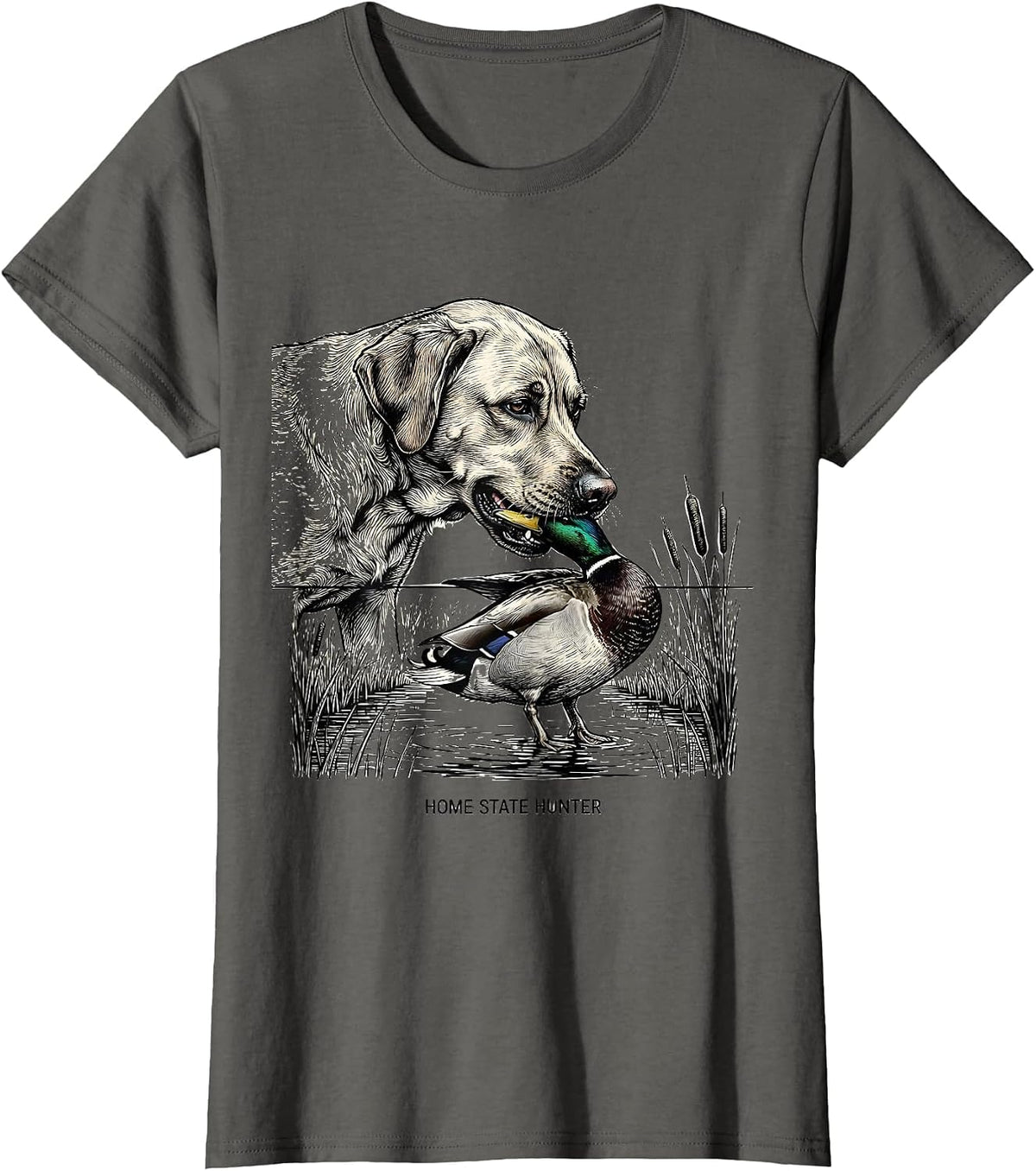 Women's Home State Hunter Line Art Labrador Duck Hunting Rural Pride T-Shirt - Asphalt Grey