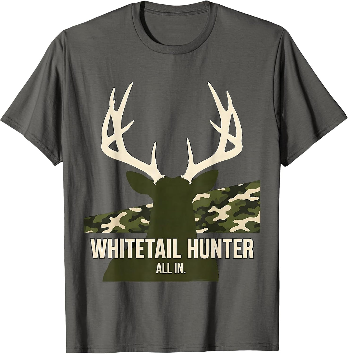 Whitetail Hunter, All In Silhouette Camo Dad Hunting Gift T-Shirt - Asphalt Grey