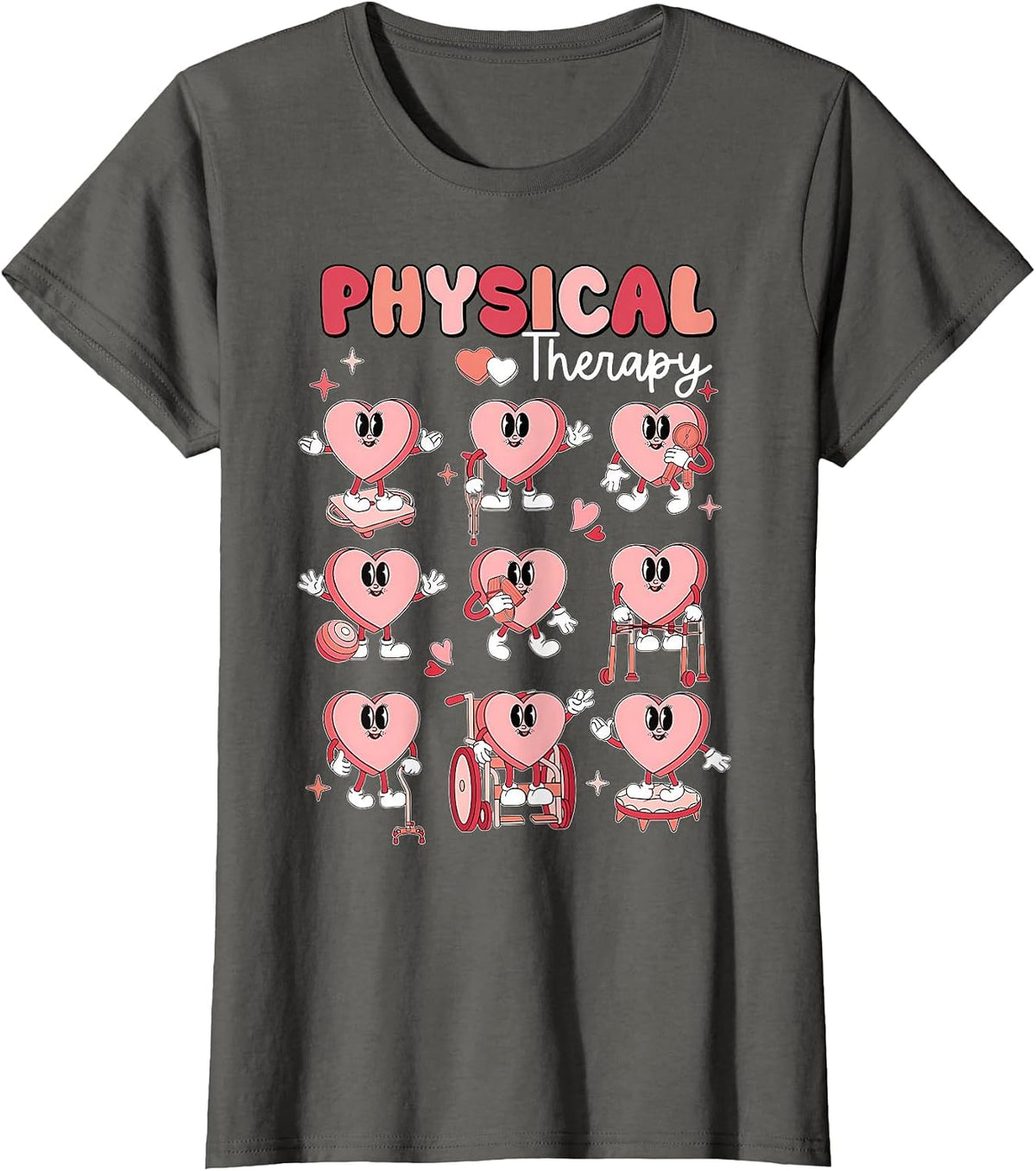 Physical Therapy Cute Candy Heart Valentines PT Therapist T-Shirt - Asphalt Grey