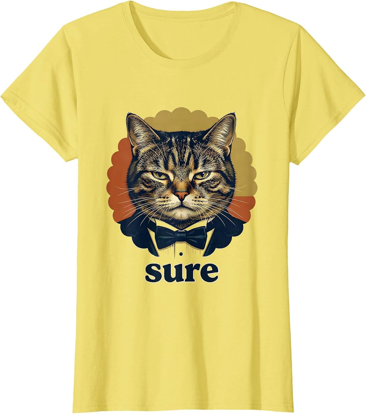 Women's sure Vintage Funny Tuxedo Cat Meme Humor T-Shirt - Lemon Yellow