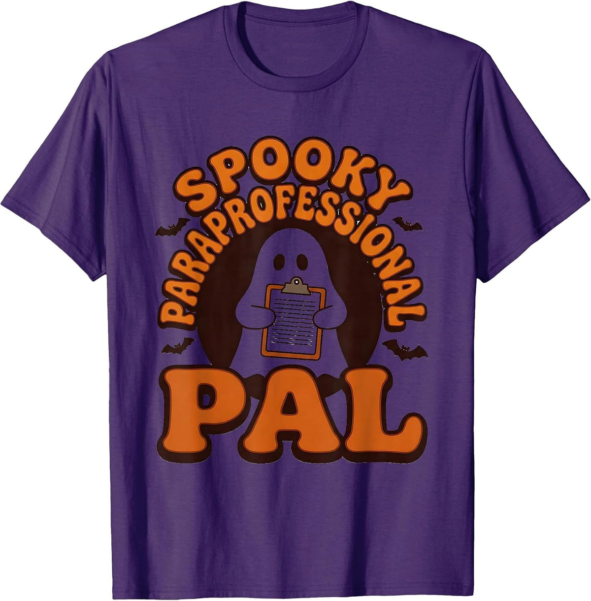 Men's Spooky Paraprofessional Pal Retro 70s Teacher Aide Halloween T-Shirt - Purple