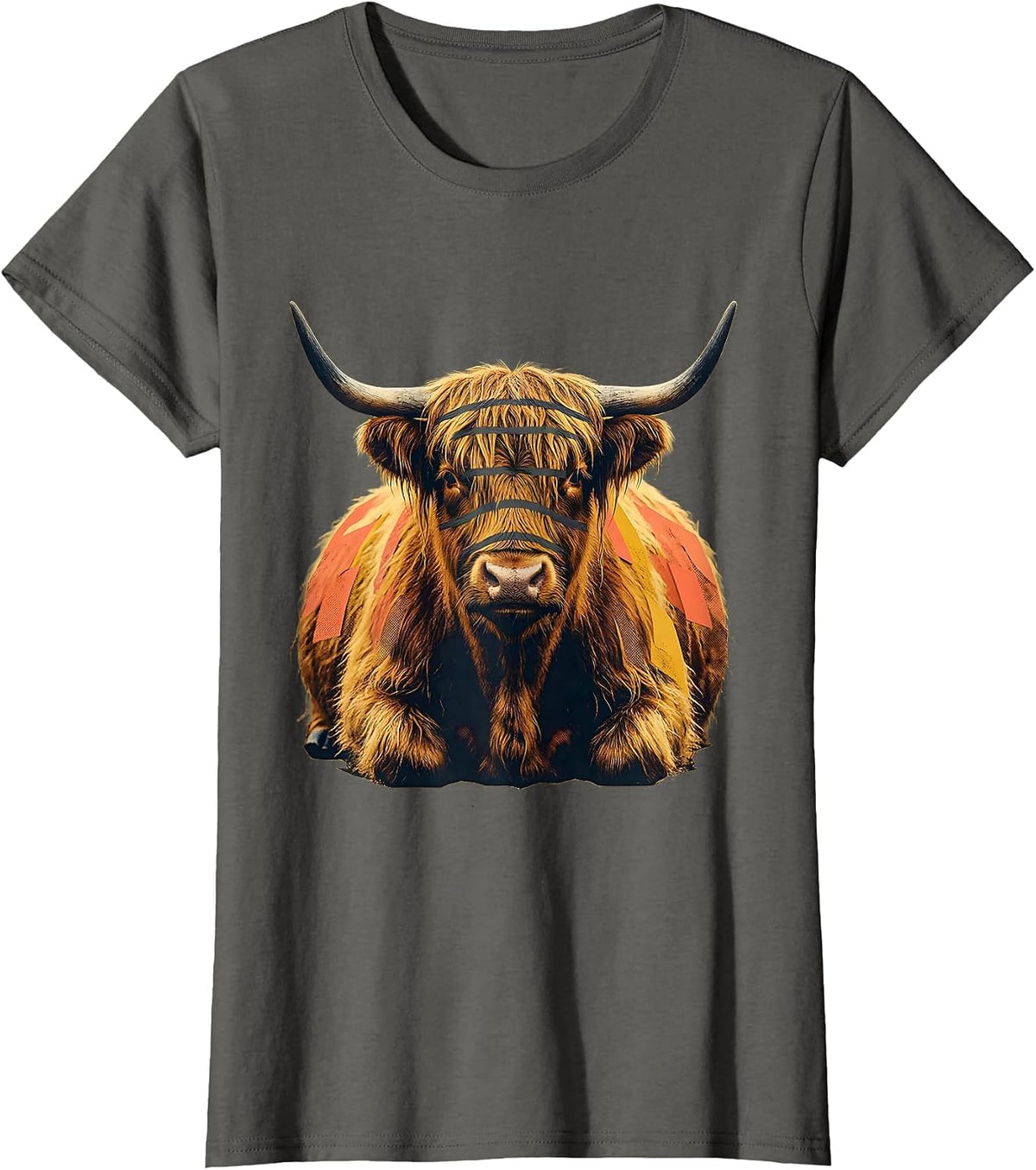 Women's Compact Highland Cow Midcentury Modern Animal Lover Humor T-Shirt - Asphalt Grey