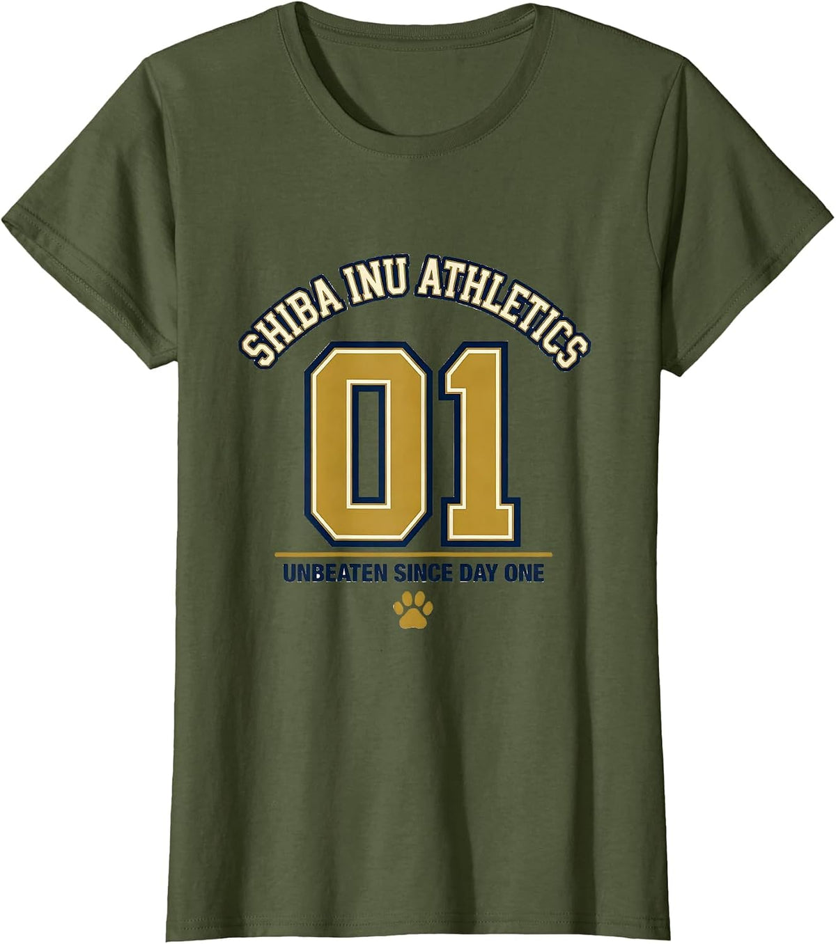 Women's Shiba Inu Athletics, Unbeaten Since Day One Funny Dog Lover T-Shirt - Olive Green