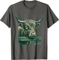 Highland Cow Bust Farm Humor Novelty T-Shirt - Asphalt Grey