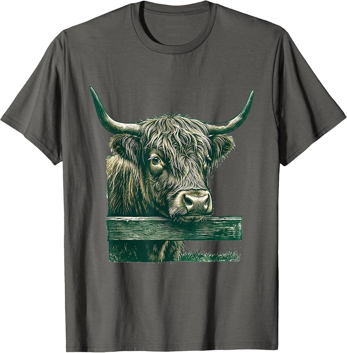 Highland Cow Bust Farm Humor Novelty T-Shirt - Asphalt Grey