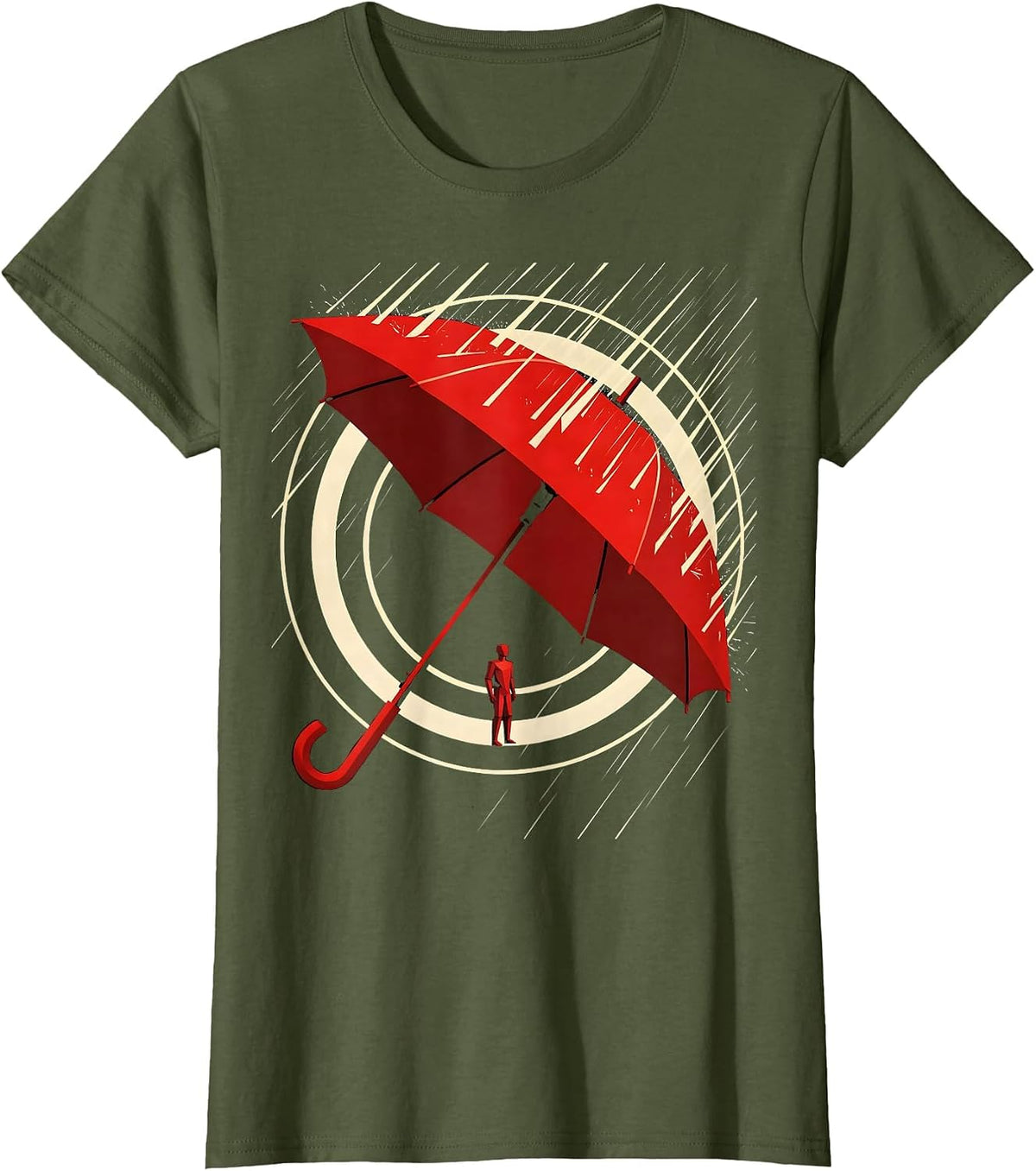 Women's Social Worker Umbrella Shield Graphic Design T-Shirt - Olive Green