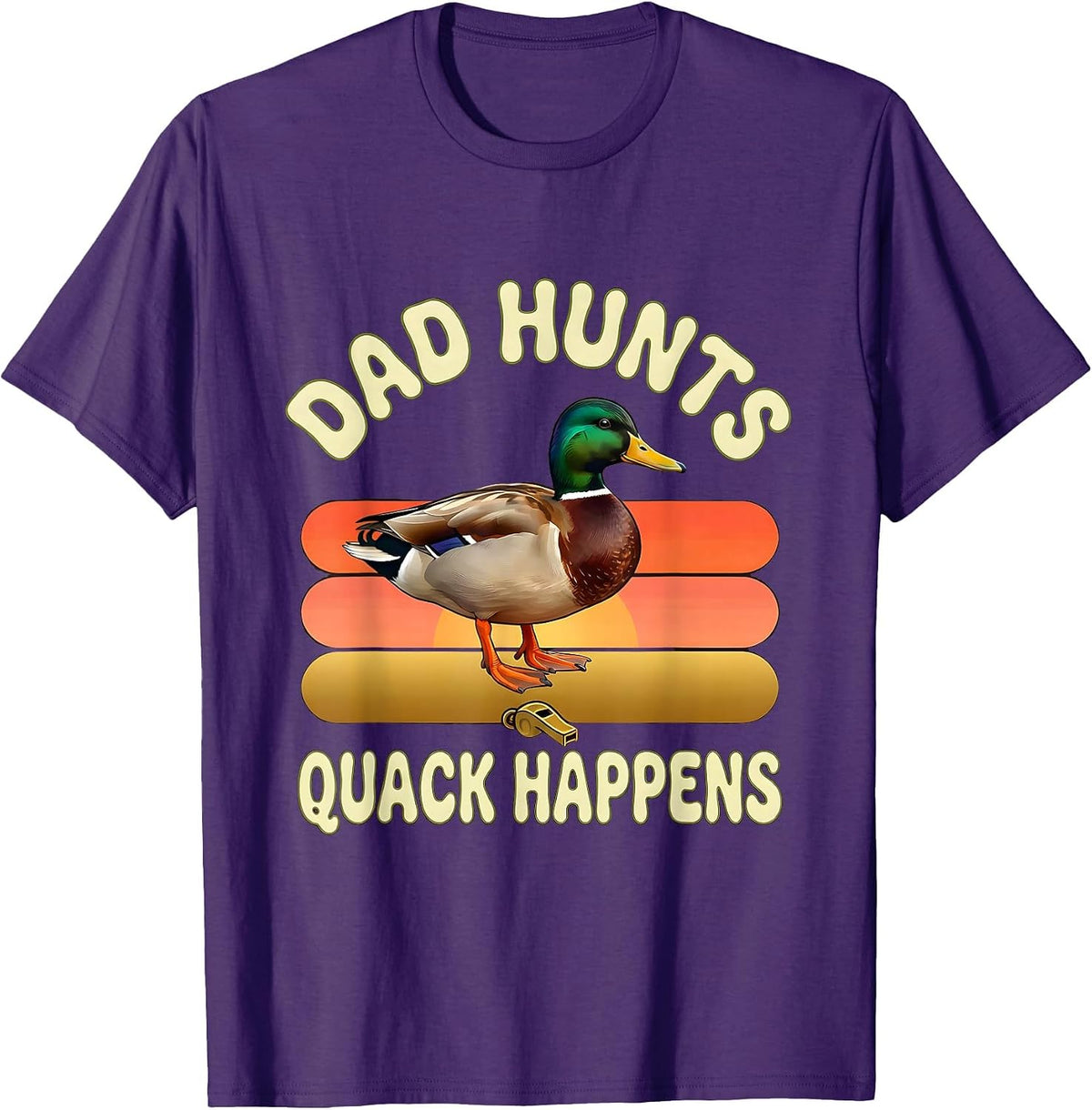 Men's Dad Hunts, Quack Happens Retro 70s Duck Hunting Dad Father's T-Shirt - Purple