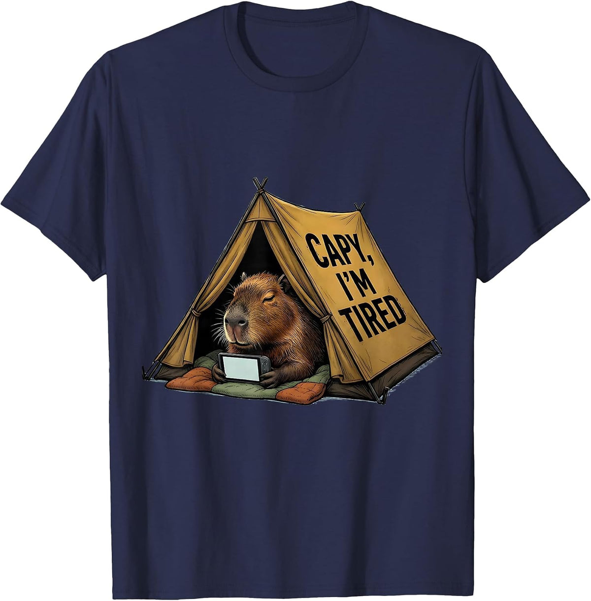 Capy, I'm Tired Funny Capybara Gamer Humor Video Games T-Shirt - Navy Blue