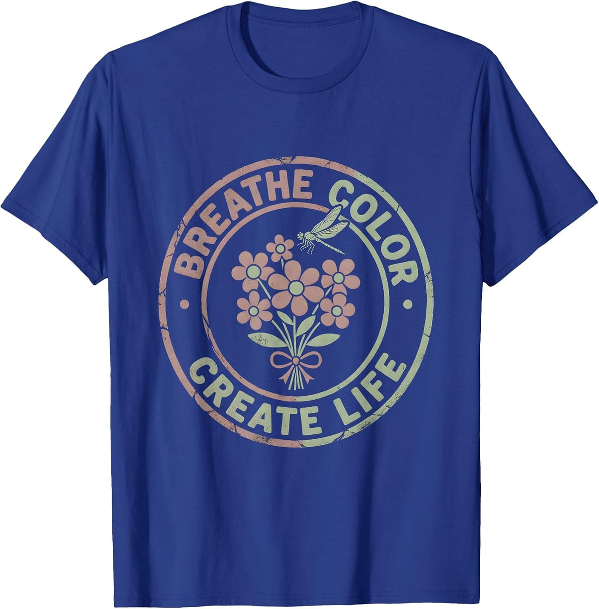 Men's Breathe Color Create Life Airbrush Art Design T-Shirt - Royal Blue