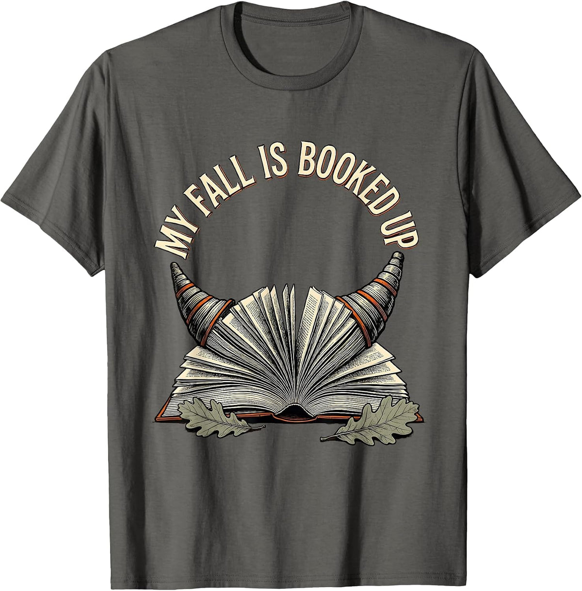 My Fall Is Booked Up Retro Teacher Book Lover Fall Reading T-Shirt - Asphalt Grey