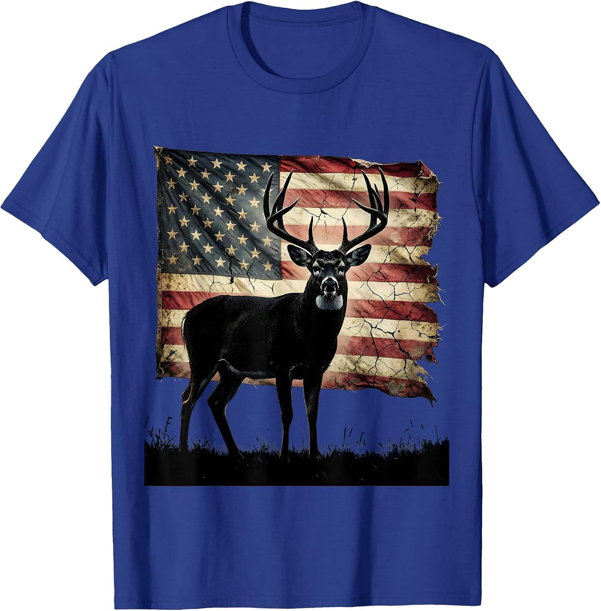 Whitetail Buck Camo Forest Deer Hunting Graphic T-Shirt - Royal Blue