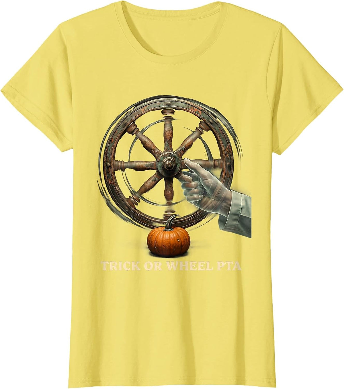 Women's Trick Or Wheel PTA Vintage Physical Therapy Halloween Humor T-Shirt - Lemon Yellow