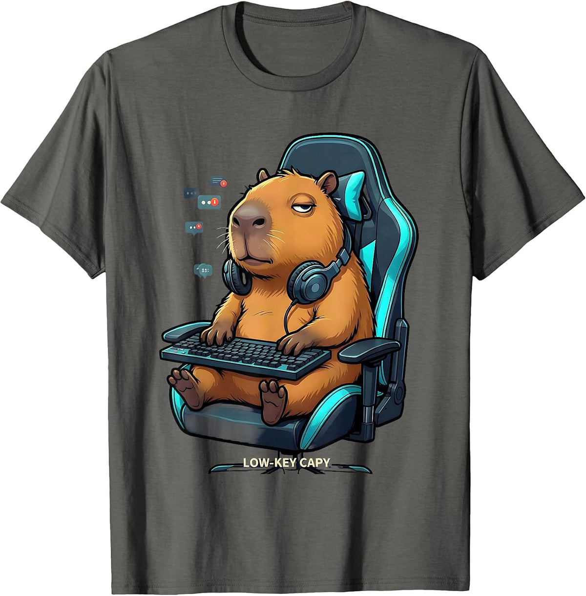 Men's Low-Key Capy Funny Capybara Gaming Meme Humor Youth T-Shirt - Asphalt Grey