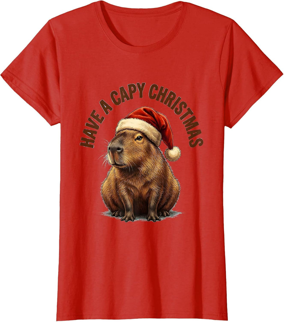 Have a Capy Christmas Funny Capybara Holiday Mascot Santa T-Shirt - Red