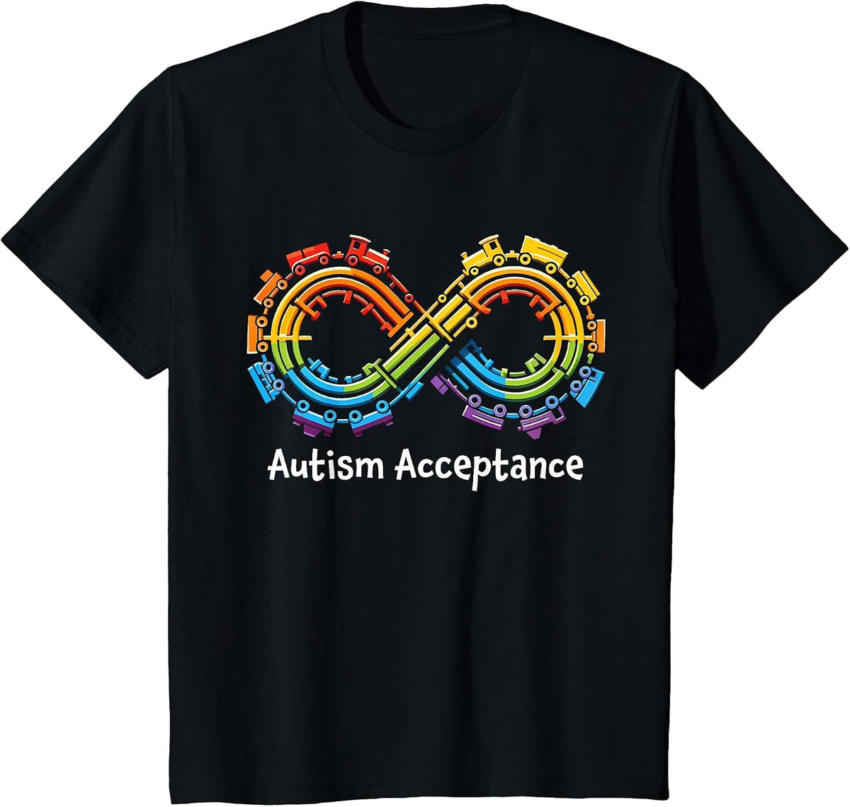Autism Infinity Acceptance Train Autism Awareness Rainbow T-Shirt - Black
