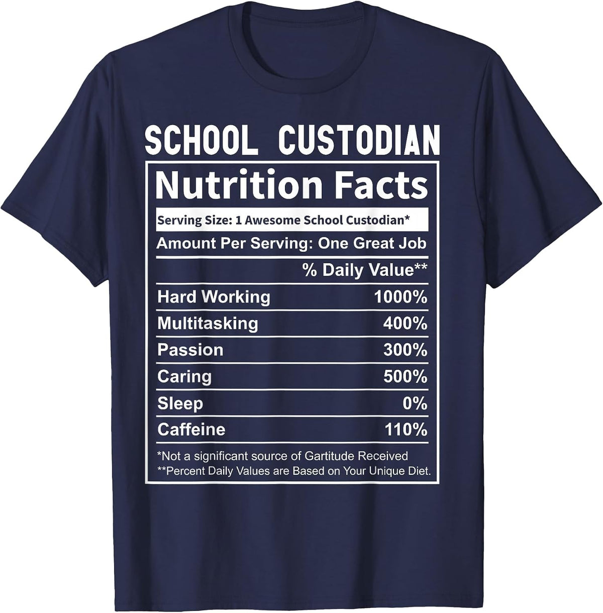 School Custodian Shirts Funny Custodian Nutrition Facts T-Shirt - Navy Blue