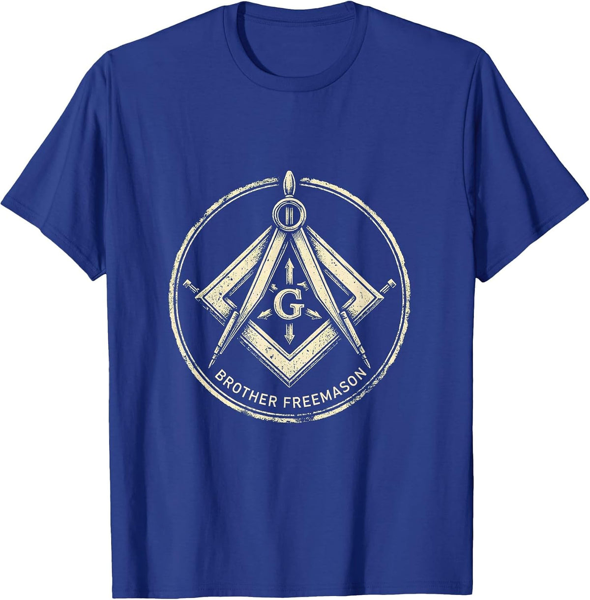 Men's Brother Freemason Rubber Stamp Square and Compass Masonic T-Shirt - Royal Blue