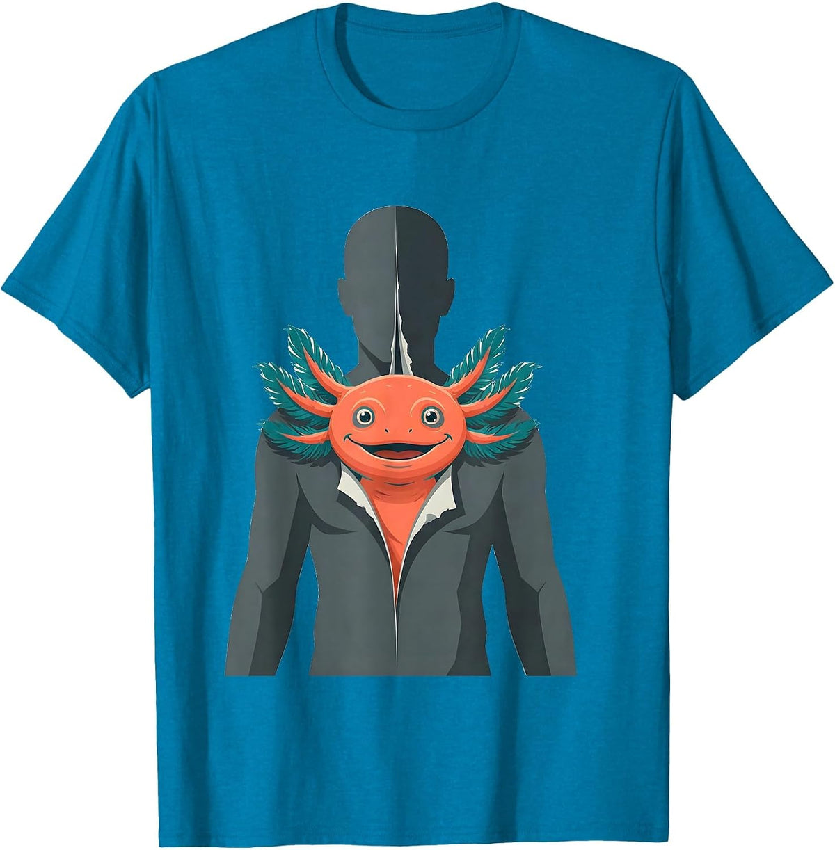 Axolotl Inside Human Costume Reveal Halloween Joke T-Shirt - Sapphire Blue