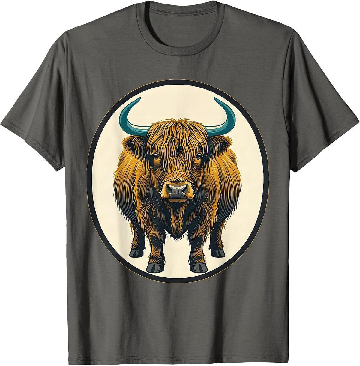 Sealed Highland Cow Badge Midcentury Modern Animal Lover T-Shirt - Asphalt Grey