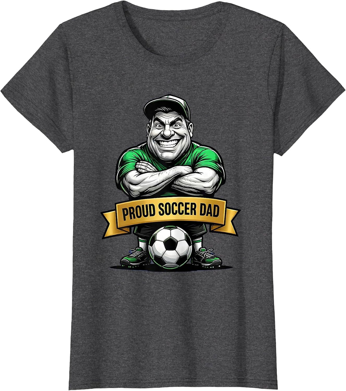 Women's Proud Soccer Dad Graphic Design T-Shirt - Dark Heather Grey
