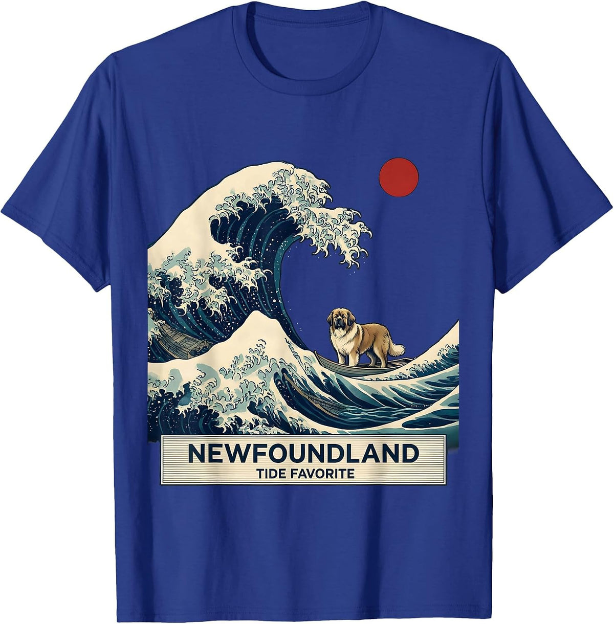 Newfoundland Tide Favorite Ukiyo-e Animal Surfing Breed T-Shirt - Royal Blue