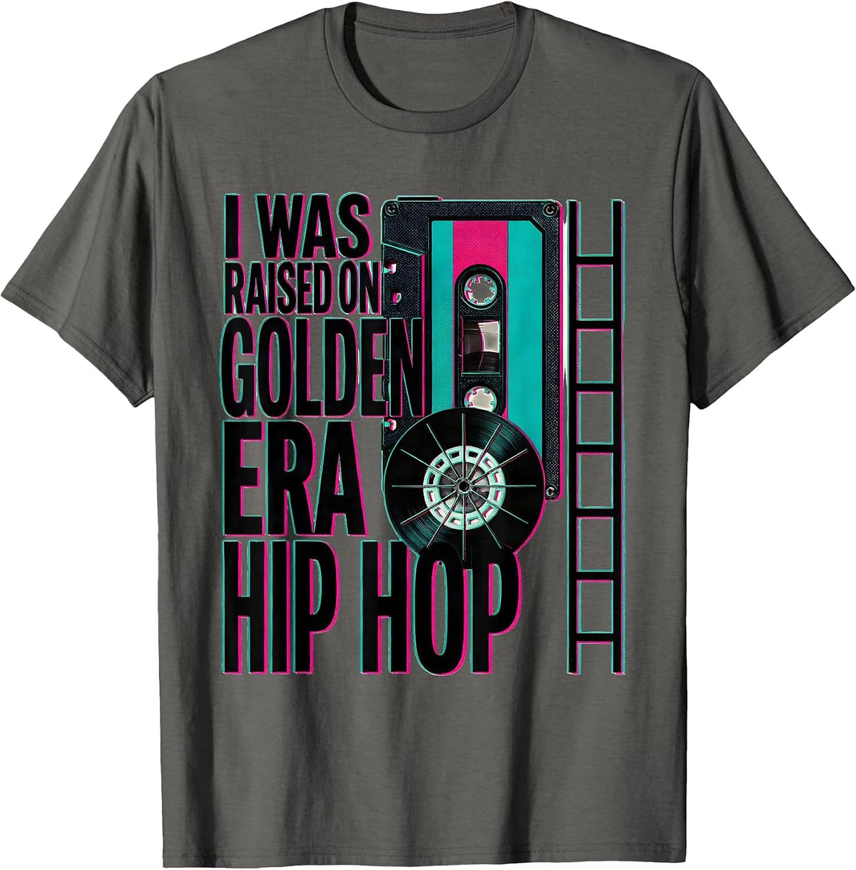 I Was Raised On Golden Era Hip Hop Nostalgic Retro Vintage T-Shirt - Asphalt Grey