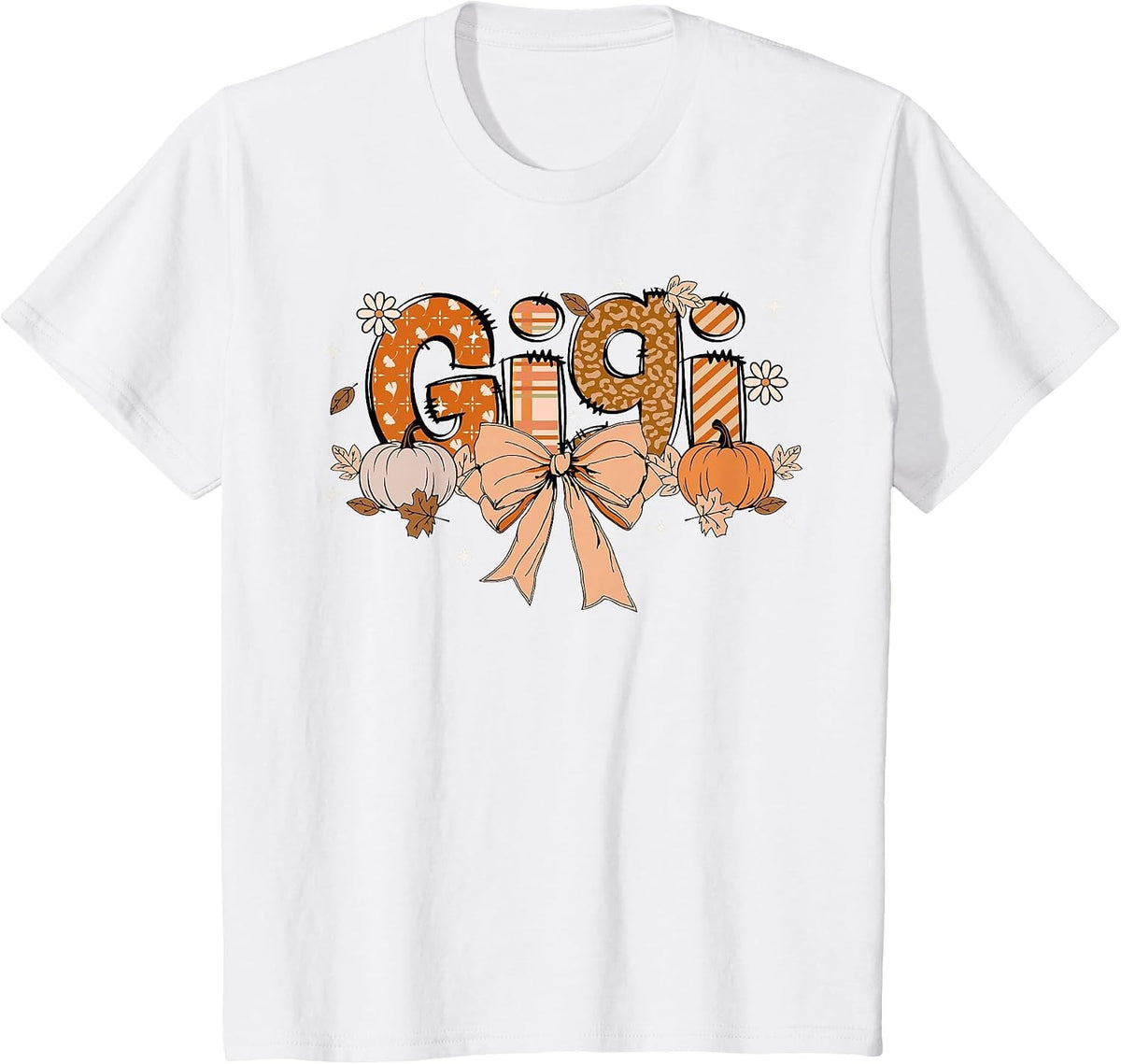 Gigi Pumpkin Fall Coquette Bow Thanksgiving Mom Women T-Shirt - White