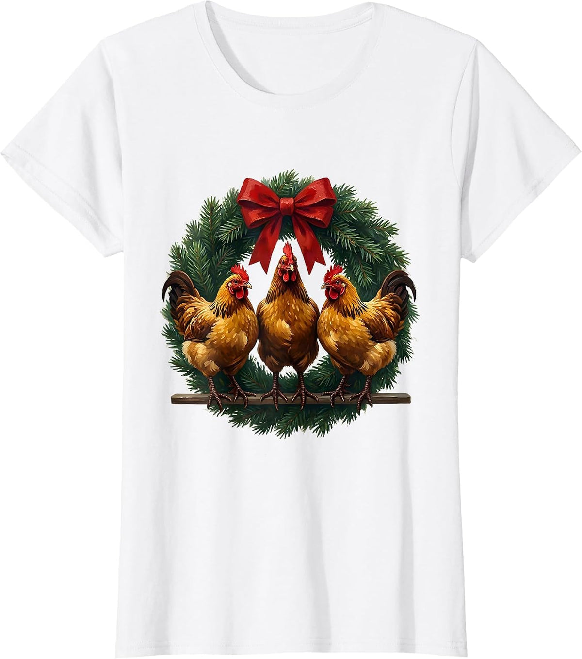 Women's Chickens Wreath Christmas Humor Farm Animal Lover Gift T-Shirt - White