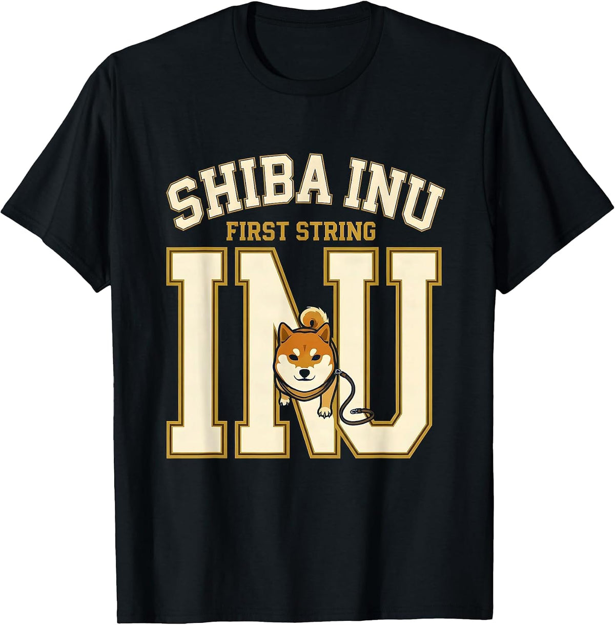 Men's Shiba Inu First String Funny Dog Lover Gift Women Girls T-Shirt - Black