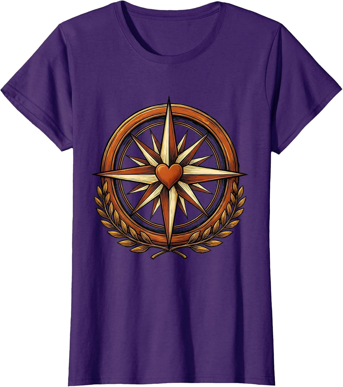 Women's Social Worker Compass Rose Heart Graphic T-Shirt - Purple
