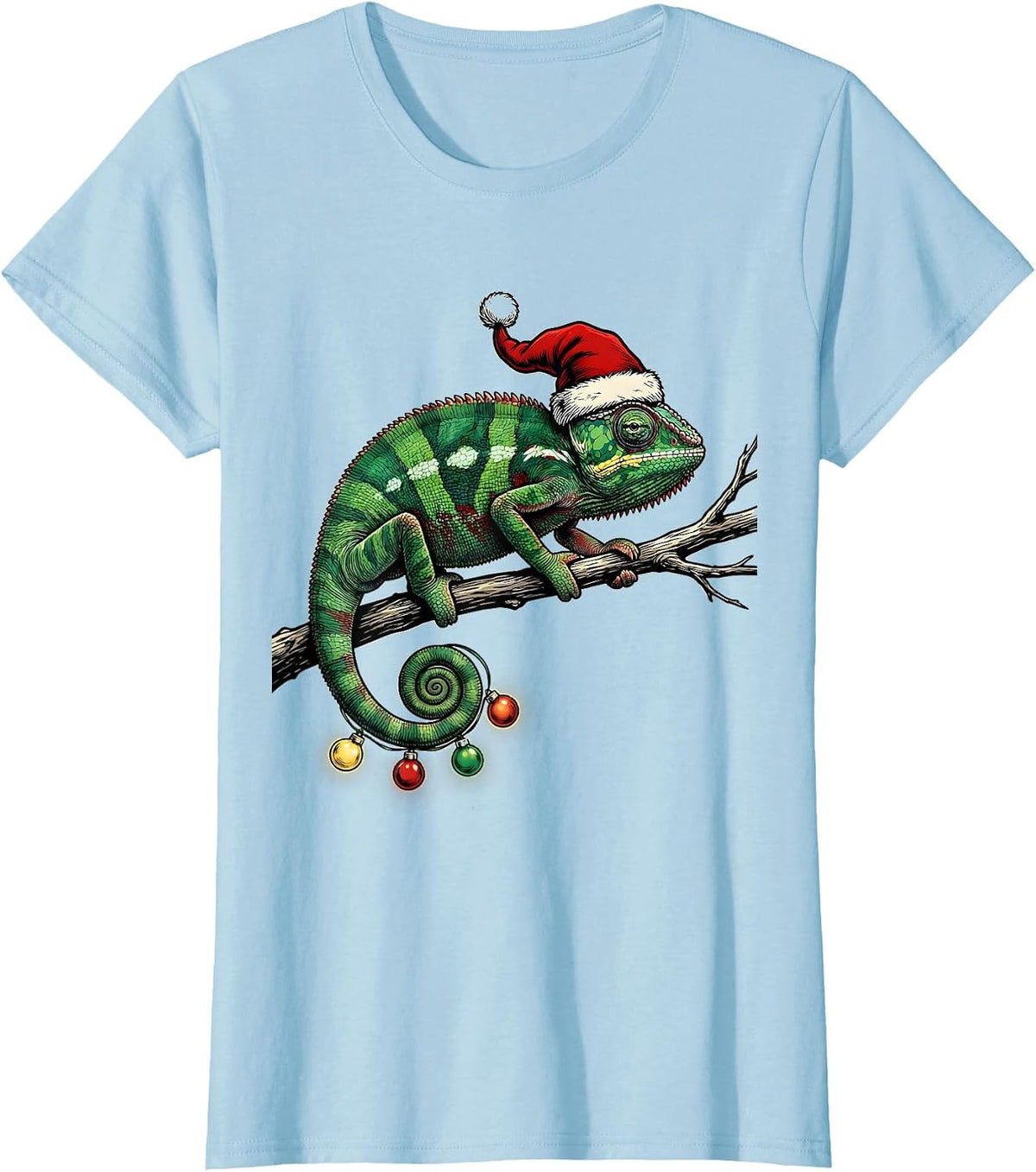 Women's Chameleon Santa Hat Animal Lover Christmas Humor T-Shirt - Baby Blue