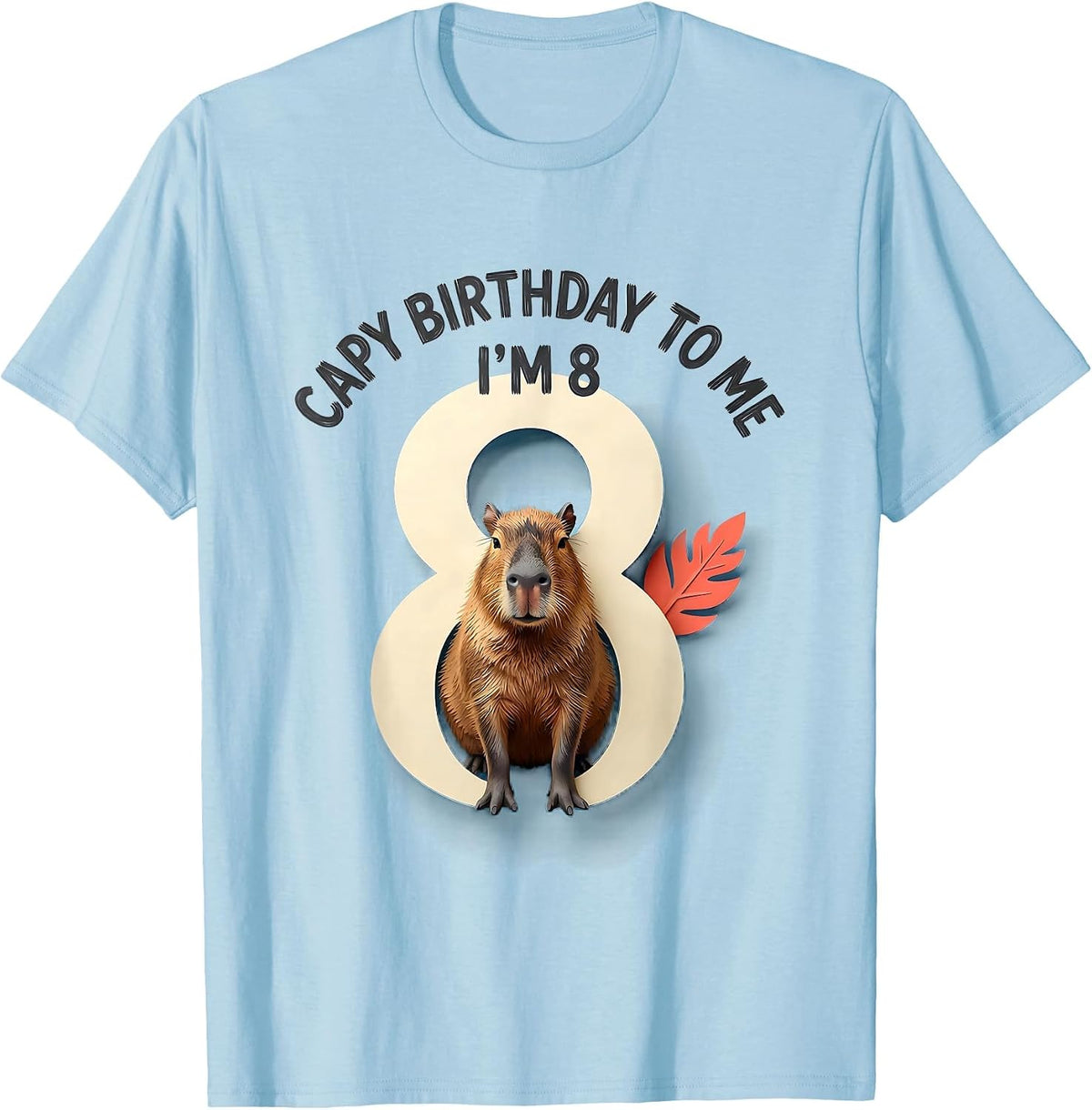 Men's Capy Birthday To Me! I'm 8 Funny Kids Age Pun Capybara T-Shirt - Baby Blue