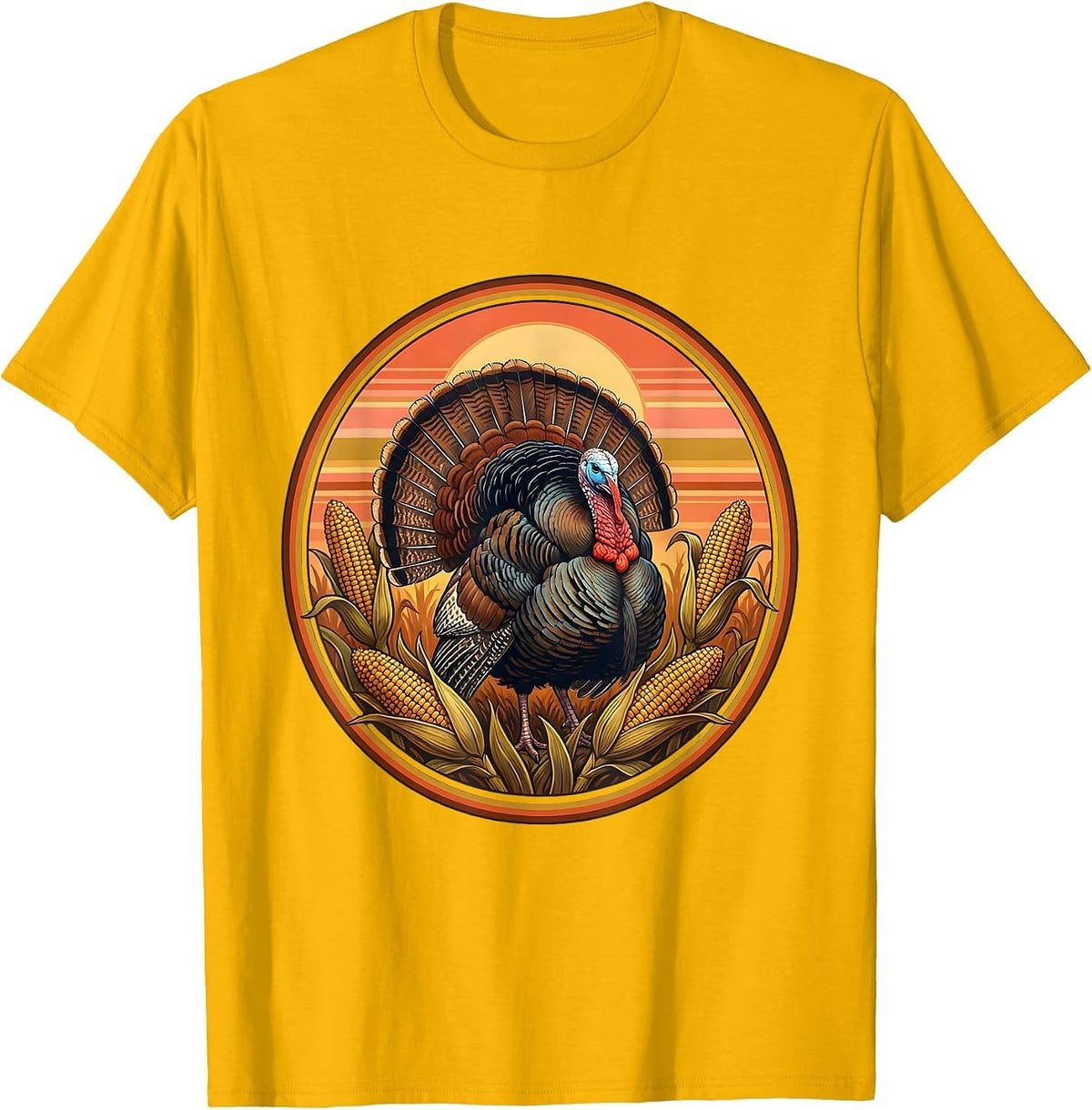 Wild Turkey Strutting Through Golden Cornfield T-Shirt - Golden Yellow