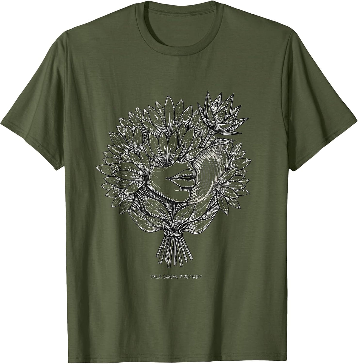 Men's Talk Soon Prosody Retro Floral Speech Language Pathologist T-Shirt - Olive Green