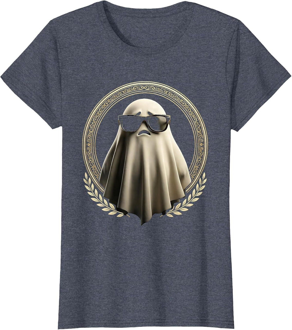 Boo Jee Ghost Wearing Designer Sunglasses T-Shirt, Women, Heather Blue, X-Small - As Pictured