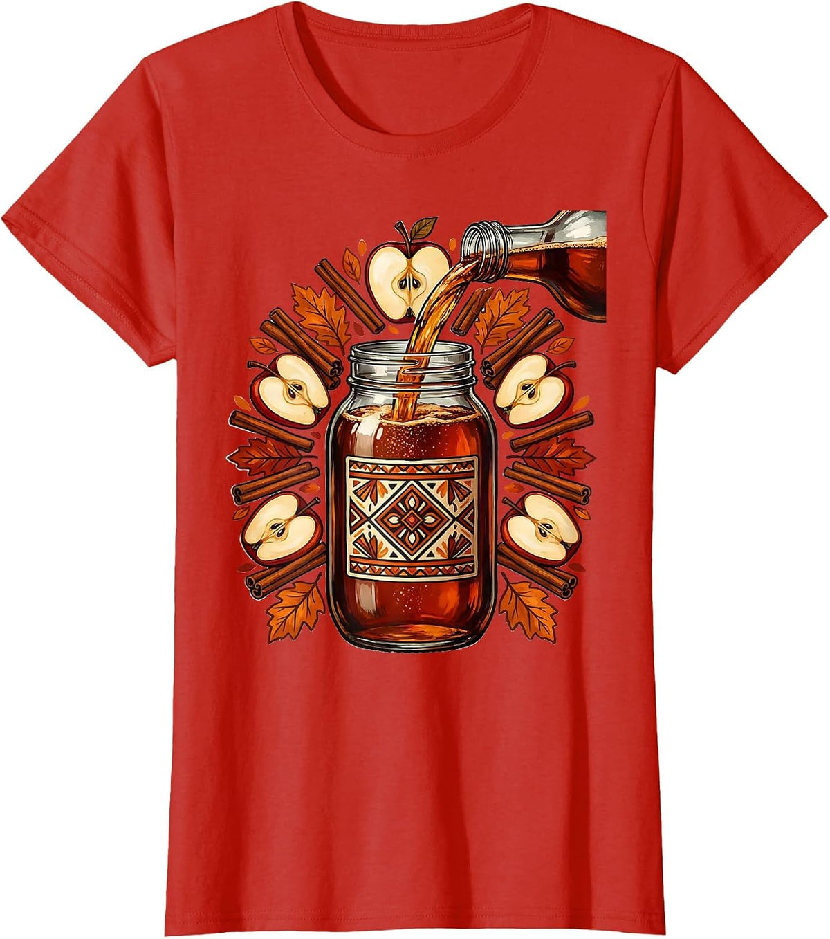 Thanksgiving Apple Cider Mason Jar Illustration T-Shirt - Red