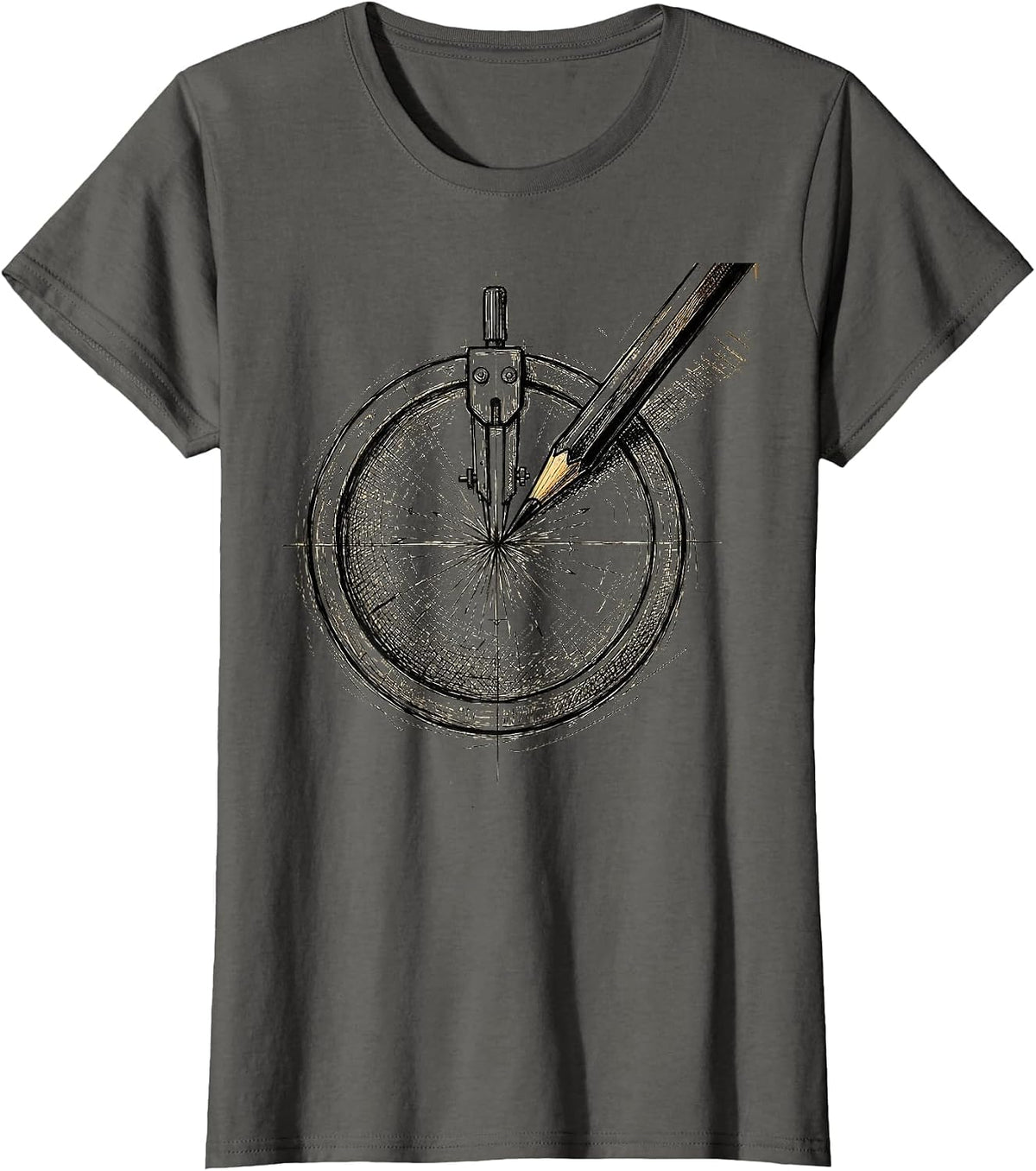 Women's Compass Drawing a Perfect Circle Graphic T-Shirt - Asphalt Grey