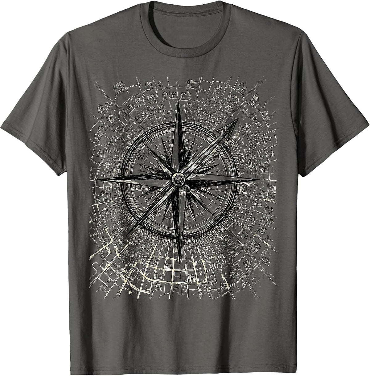 Social Worker Compass Rose Neighborhood Map Graphic T-Shirt - Asphalt Grey