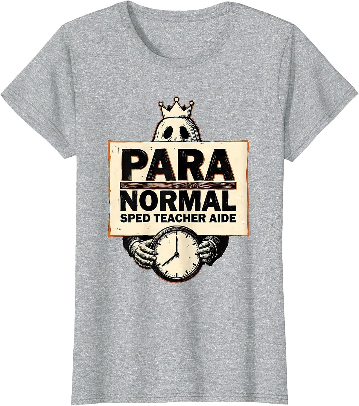 Para Normal SPED Teacher Aide Ghost Linocut Halloween T-Shirt - Heather Grey