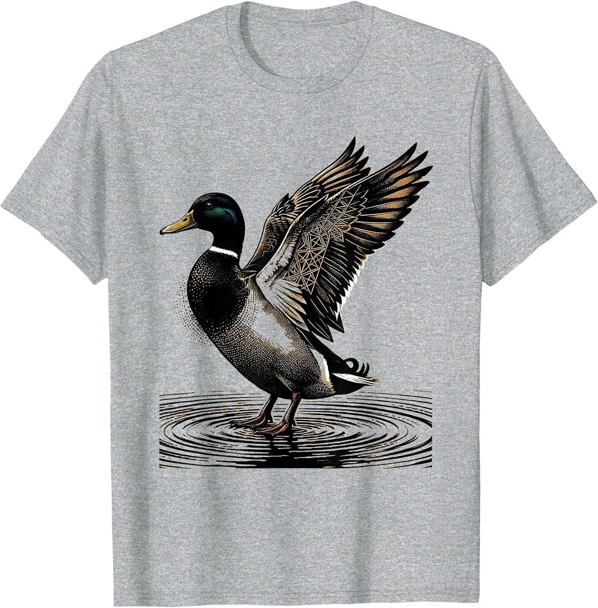 Men's Camo Mallard Duck Landing on Still Water T-Shirt - Heather Grey