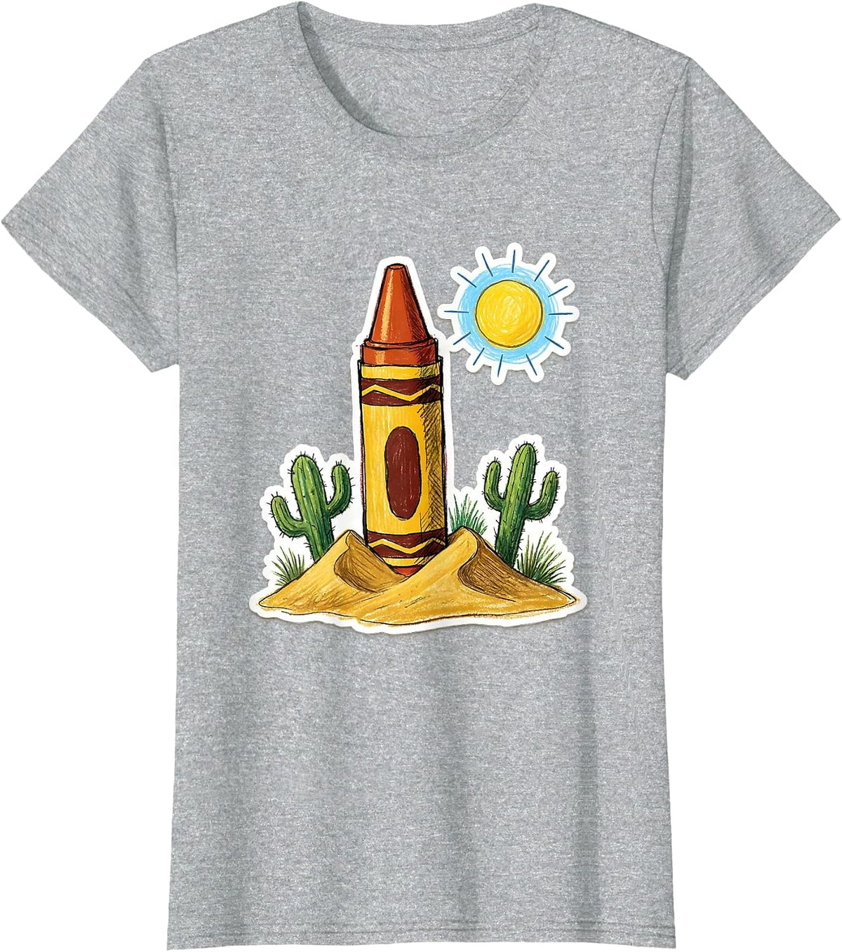 Lone Crayon Desert Illustration Graphic Tee T-Shirt - Heather Grey